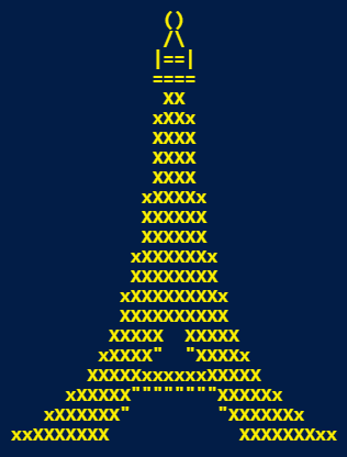 In this example we create an image of the Eiffel Tower from UTF8 characters. We set the dark blue background and yellow color for symbols. Also, we add padding 10px and make the text bold.